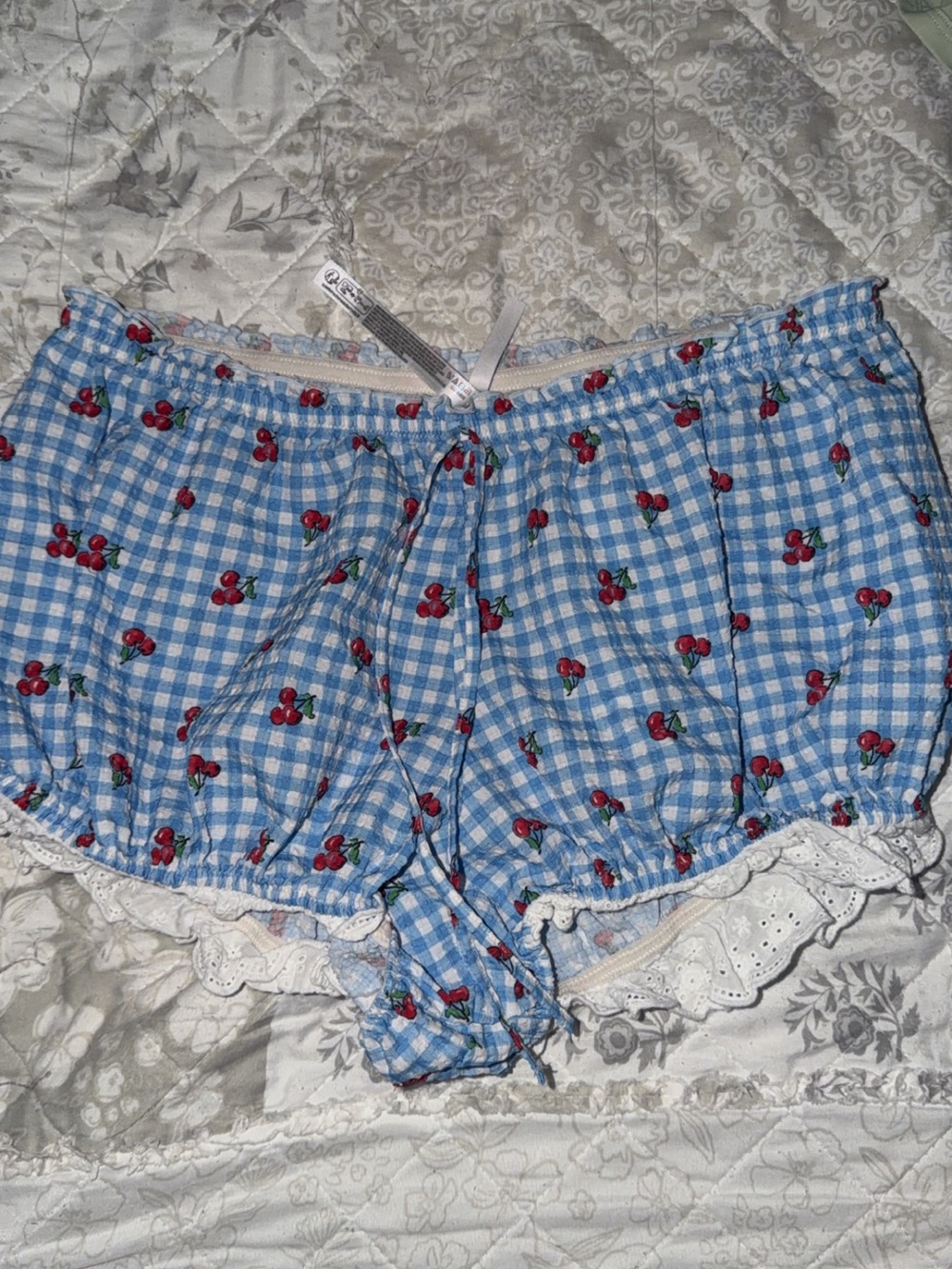 LG Blue Gingham Cherry Print Lounge Shorts